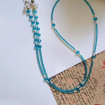 بند عینک منجوقی آبی و کریستال سنگی