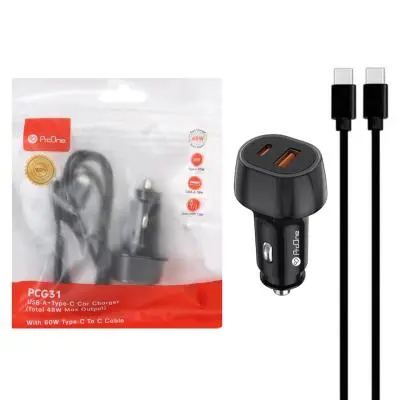 شارژر فندکی فست دو پورت ProOne مدل PCG31 48w به همراه کابل شارژ Type-C To Type-C