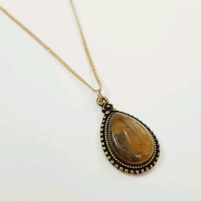 گردنبند رولباسی طلایی آویز سنگ چشم ببر اصل ، فوق العاده زیبا و حرفه ای