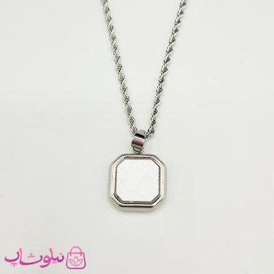 گردنبند سنگ اونیکس سفید با زنجیر طنابی نقره ای کد 390