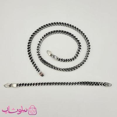 ست گردنبند و دستبند مردانه فرانکو (میرو) سیاه قلم کد 1200