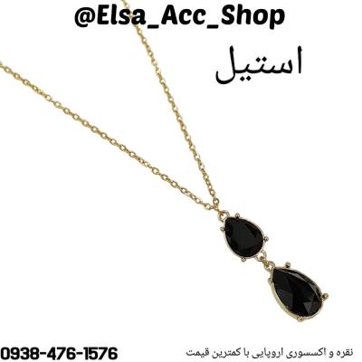 گردنبند استیل طلایی آویز کریستال مشکی ، مناسب استفاده دائم