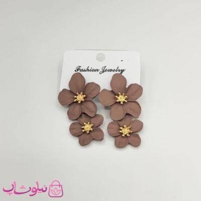 گوشواره زنانه پینترستی مدل دو گل قهوه ای کد 149