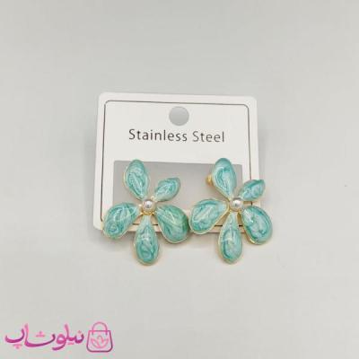 گوشواره زنانه پینترستی مدل گل سبز کد 100