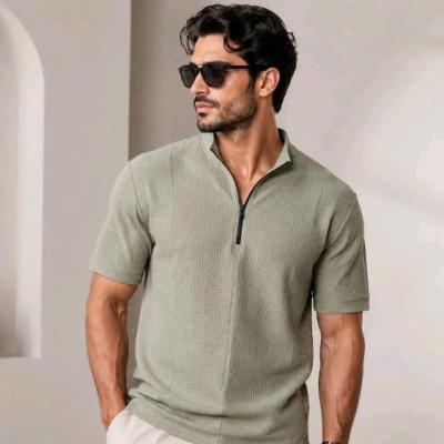 تیشرت مردانه یقه نیم زیپ بیسکویتی ، ارسال رایگان ، سایزبندی L تا 3XL