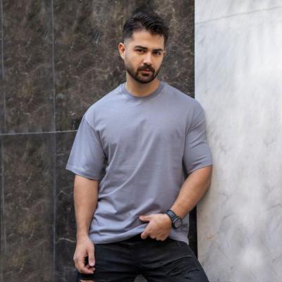 تیشرت قواره باکسی نخ پنبه بیسیک رنگ طوسی مردانه و دخترانه