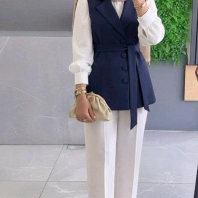 مانتو شلوار زنانه کرپ مدل ست سه تیکه ثنا