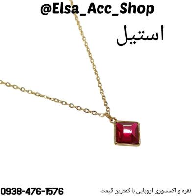 گردنبند استیل طلایی آویز کریستال صورتی ، مناسب استفاده دائم