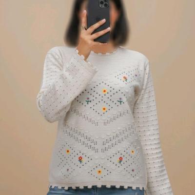 پلیور بافت زنانه گلدوزی مدل کاملیا ترک