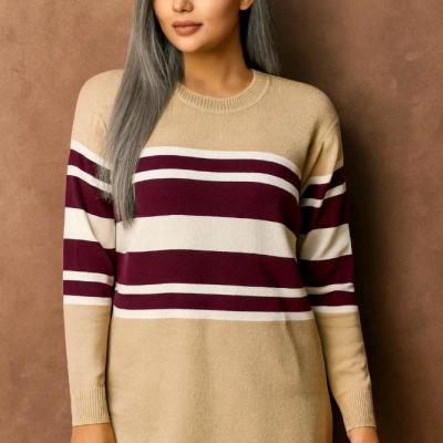 بلوز بافت کرم بلند زنانه راه راه