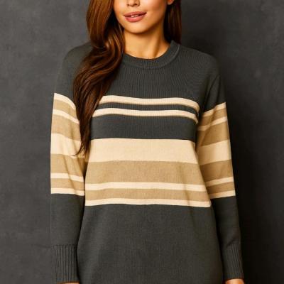 بلوز بافت طوسی زنانه راه راه