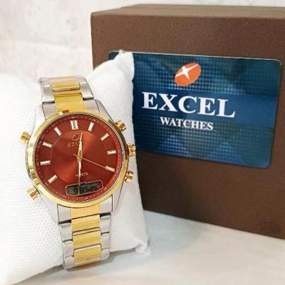 ساعت مچی مردانه دوزمانه EXCEL اکسل مدل EX-6245 دورنگ صفحه قرمز