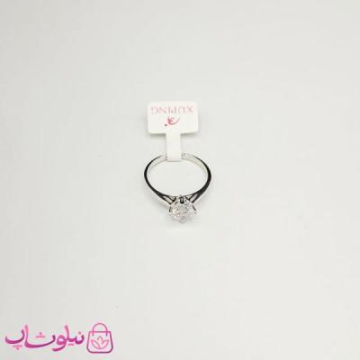 انگشتر زنانه ژوپینگ نقره ای مدل تک نگین سفید کد 1791