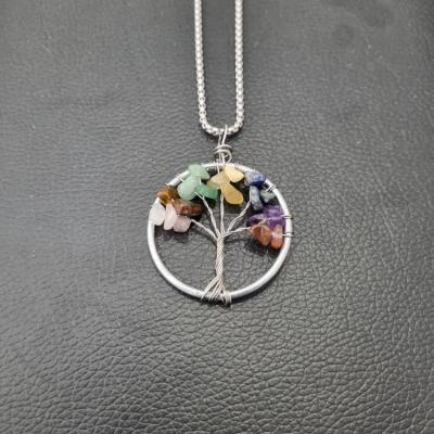 پلاک و زنجیر استیل هفت چاکرا (هفت سنگ، درخت زندگی)