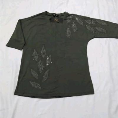 تیشرت زنانه ویسکوز نگینی طرح برگ