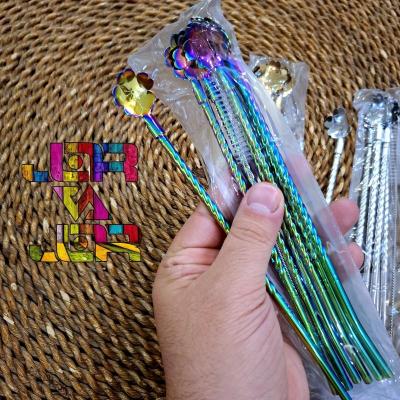 نی شربت هفت رنگ با فرچه مخصوص بسته 6 عددی