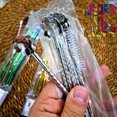 نی شربت خوری استیل با فرچه مخصوص بسته 6 عددی