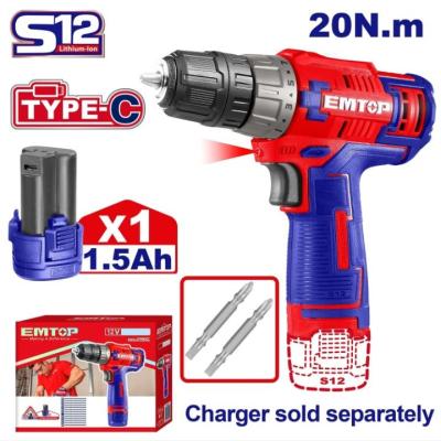 دریل شارژی 12 ولت 20 نیوتن EMTOP مدل ECDL12510