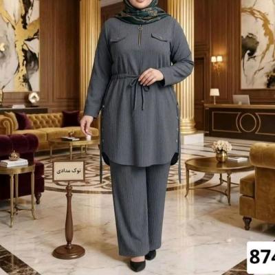 مانتو شلوار زنانه کرپ کریشه سایز بزرگ ازسایز48 تا58 مدل 87456