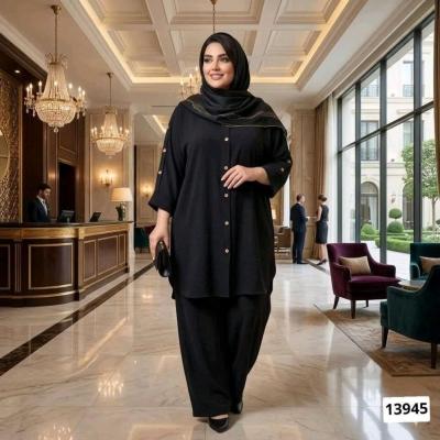 ست مانتو شلوار زنانه مشکی شانتون وابروبادی سایز بزرگ از50تا58 مدل 13945