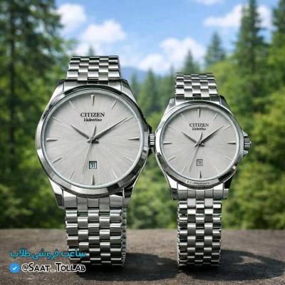 ست ساعت مچی مردانه و زنانه سیتیزن رنگبندی صفحه سفید بند استیل Citizen