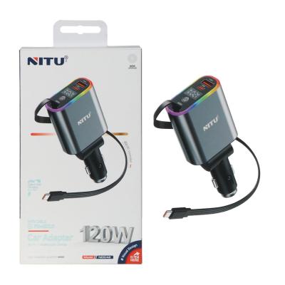 شارژر فندکی PD فست سه پورت Nitu 120W مدل NDC42 به همراه کابل Type-C