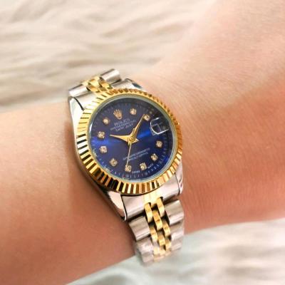 ساعت زنانه رولکس بند دو رنگ صفحه آبی