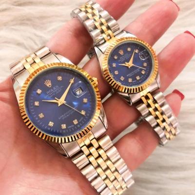 ست ساعت زنانه و مردانه رولکس بند دو رنگ صفحه آبی