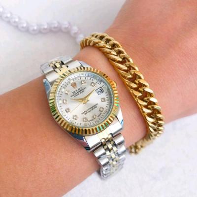 ساعت زنانه رولکس بند استیل دو رنگ به همراه دستبند طلایی