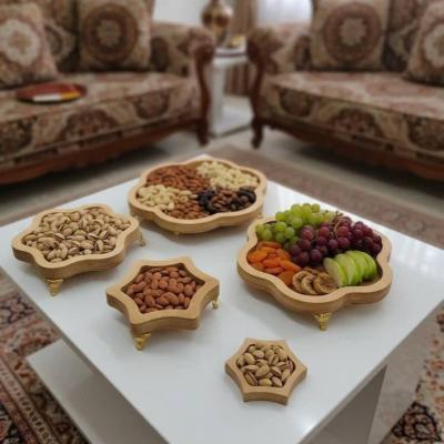 اردو خوری گل اردو چوبی سینی 5تکه چوبی گل .سینی پنج تکه پایه دار چوبی