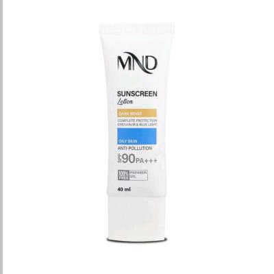 لوسیون ضد آفتاب با فاکتور حفاظتی 90 بژ تیره ام ان دی مناسب پوست چرب