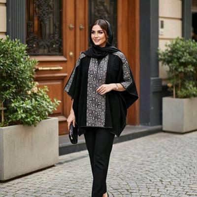 مانتو پانچو زنانه کرپ ژاکارد فری تا سایز56 مدل کد0336