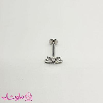 پیرسینگ گوش سه نگین با قفل تخت مدل تاج یا گل کد 199