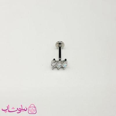 پیرسینگ گوش سه نگین با قفل تخت کد 199