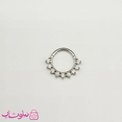 پیرسینگ دیث یا سپتوم نقره ای رنگ مدل دایره پرنگین کد 369