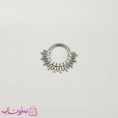 پیرسینگ دیث گوش یا سپتوم بینی مدل خورشید نقره ای رنگ فول استیل نگیندار کد 369