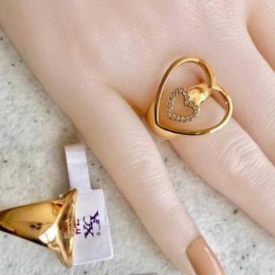 انگشتر زنانه دو قلب YSX فری‌سایز در دو رنگ طلایی و نقره‌ای