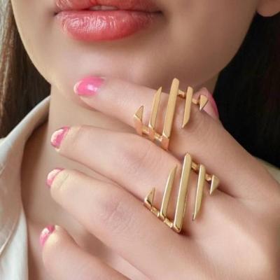 انگشتر ژوپینگ طرح هندسی پله‌ای طلایی-ضد حساسیت و رنگ ثابت (سایز 7، 8، 9)