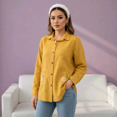 شومیز تابستانه زنانه بابونه رنگ خردلی - ارسال فوری