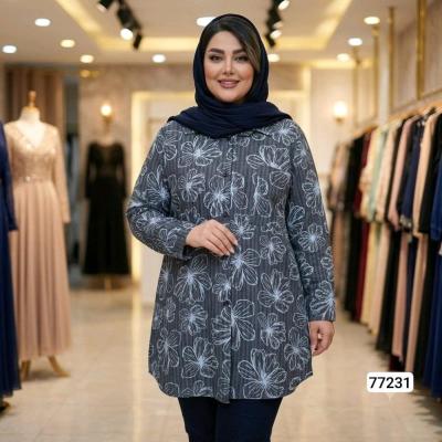 مانتو خنک زنانه لنین طرحدار سایز بزرگ از 46تا56 مدل 77231