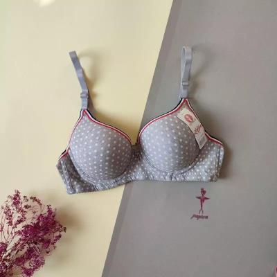 سوتین اسفنجی نخی خال خالی رنگ طوسی روشن فنردار سایز 75 تا 90