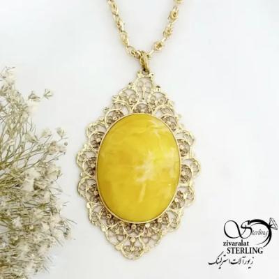 گردنبند مجلسی با سنگ عقیق زرد مشابه طلا کد 21708