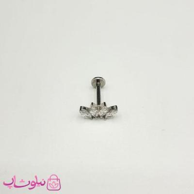پیرسینگ گوش استیل نقره ای رنگ مدل چهار برگ کد 229