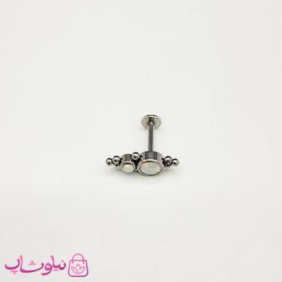 پیرسینگ گوش استیل نقره ای رنگ مدل سنگ رنگین کمانی کد 229