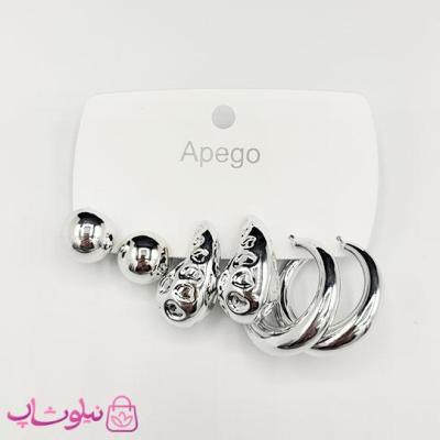 پک گوشواره پینترستی نقره ای براق (سه جفت) کد 140