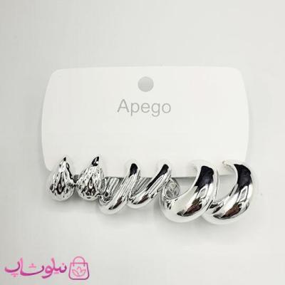 پک گوشواره پینترستی نقره ای رنگ مدل توت فرنگی و حلقه باز (سه جفت) کد 140