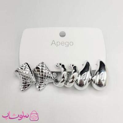 پک گوشواره پینترستی نقره ای رنگ مدل لوزی، اشک، و دایره (سه جفت) کد 140