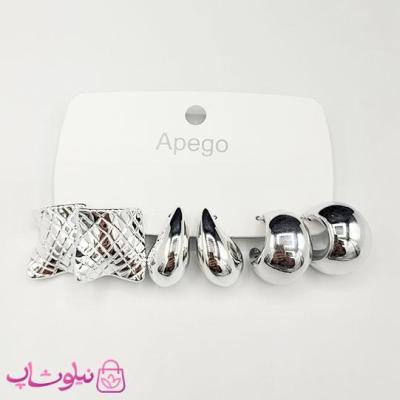 پک گوشواره پینترستی نقره ای رنگ مدل مربع (سه جفت) کد 140