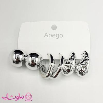 پک گوشواره پینترستی نقره ای رنگ مدل توپی (سه جفت) کد 140