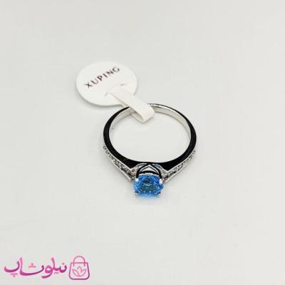 انگشتر زنانه ژوپینگ نقره ای رنگ مدل نگین آبی کد 222